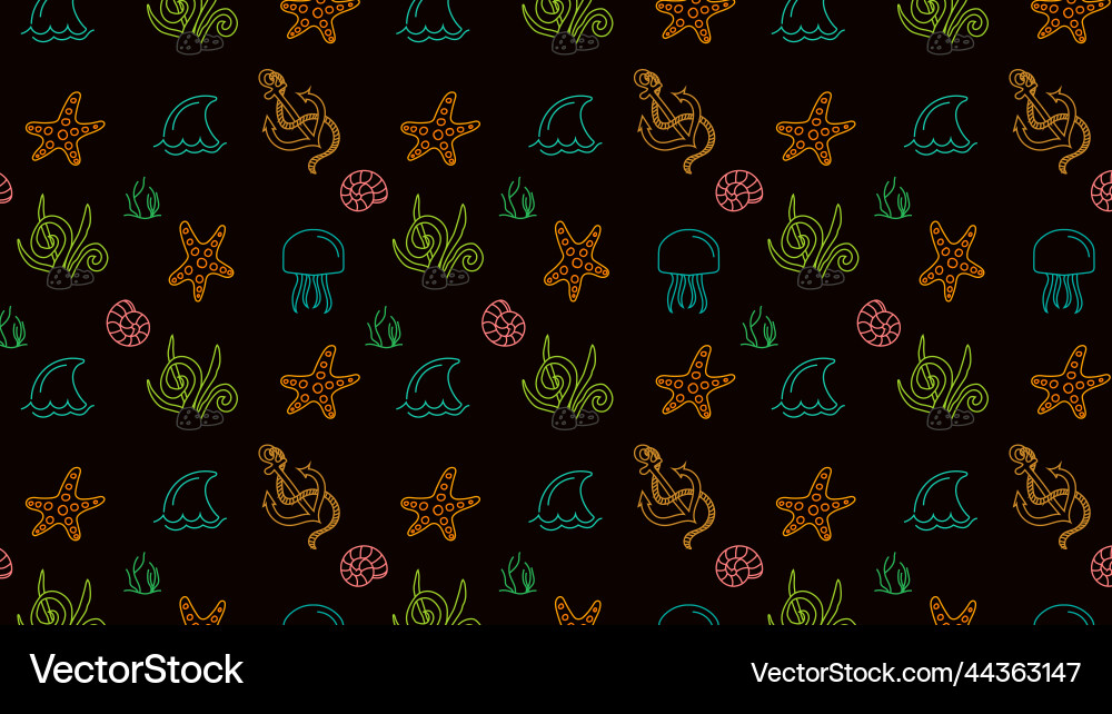 Seamless pattern with shells and fish Royalty Free Vector