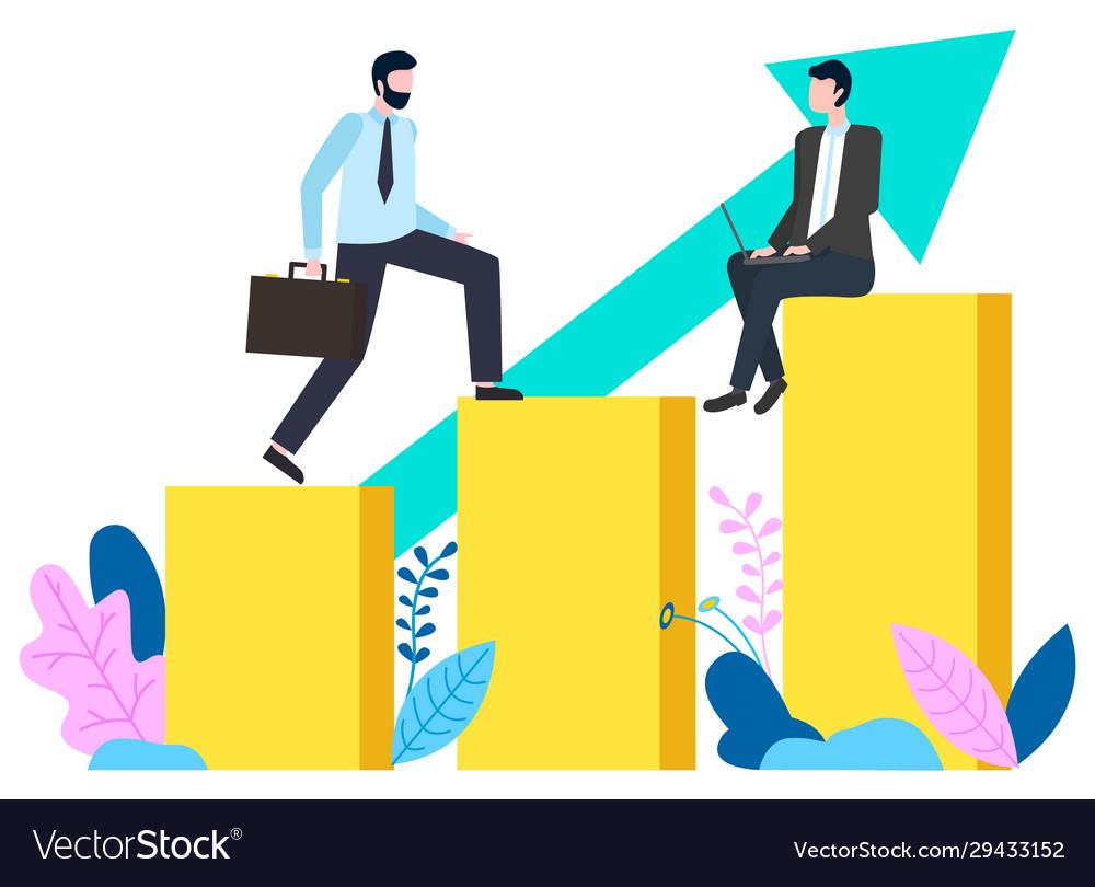 Businessman walking up growing infochart Vector Image