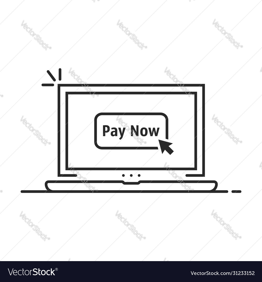 Click on pay now button on linear laptop Vector Image