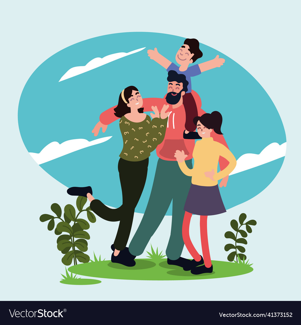 Happy family in the park Royalty Free Vector Image