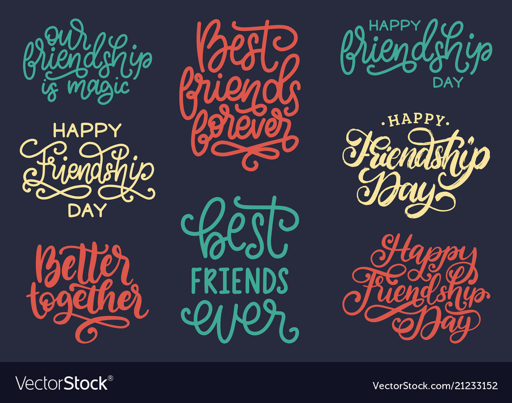 happy friendship day hand written phrases set vector image