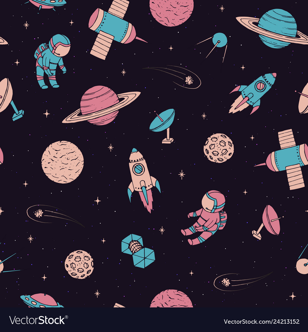 Pattern with cosmonaut satellites planet rocket vector image Pattern with cosmonaut satellites planet rocket