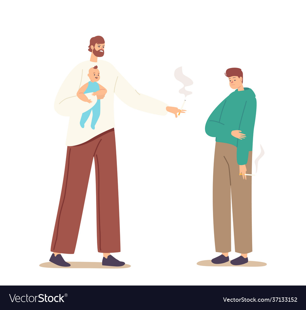 Smoking father with newborn baby on hands blaming Vector Image Smoking father with newborn baby on hands blaming Vector Image