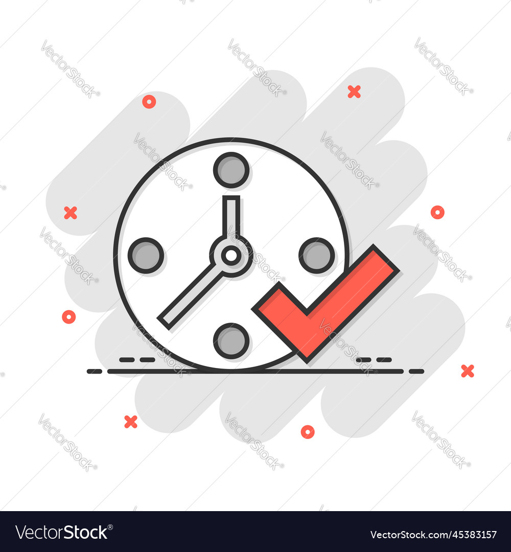 Clock check mark icon in comic style timer