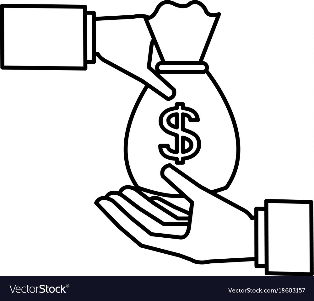 Hand with money bag isolated icon Royalty Free Vector Image