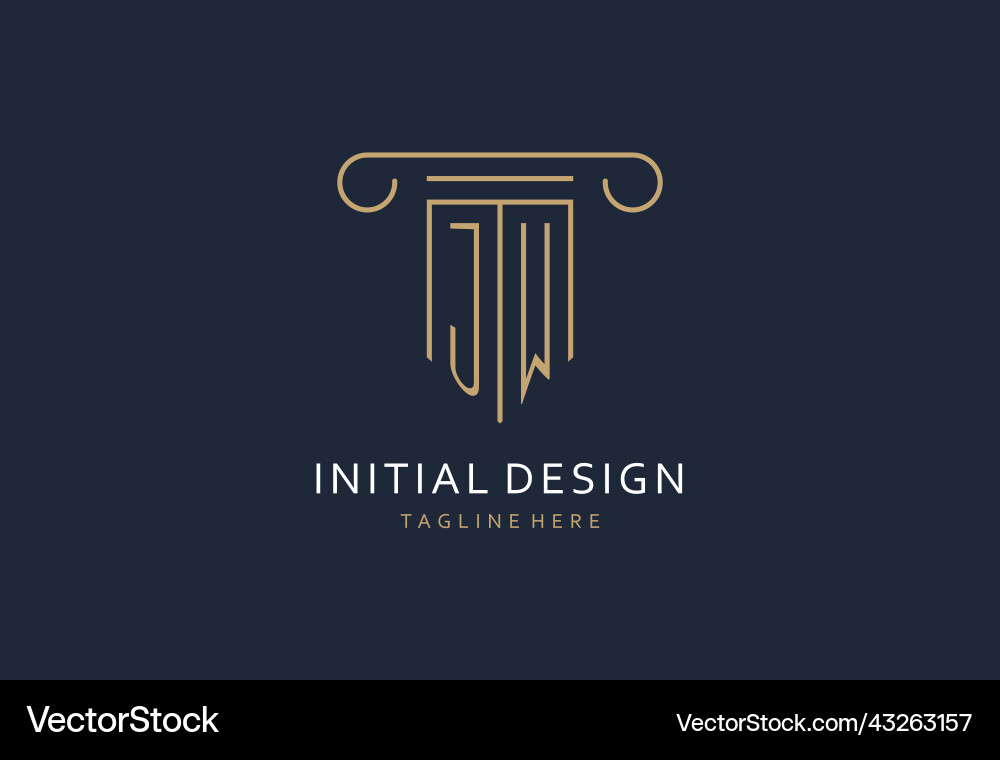 Jw initial with pillar shape logo design creative Vector Image