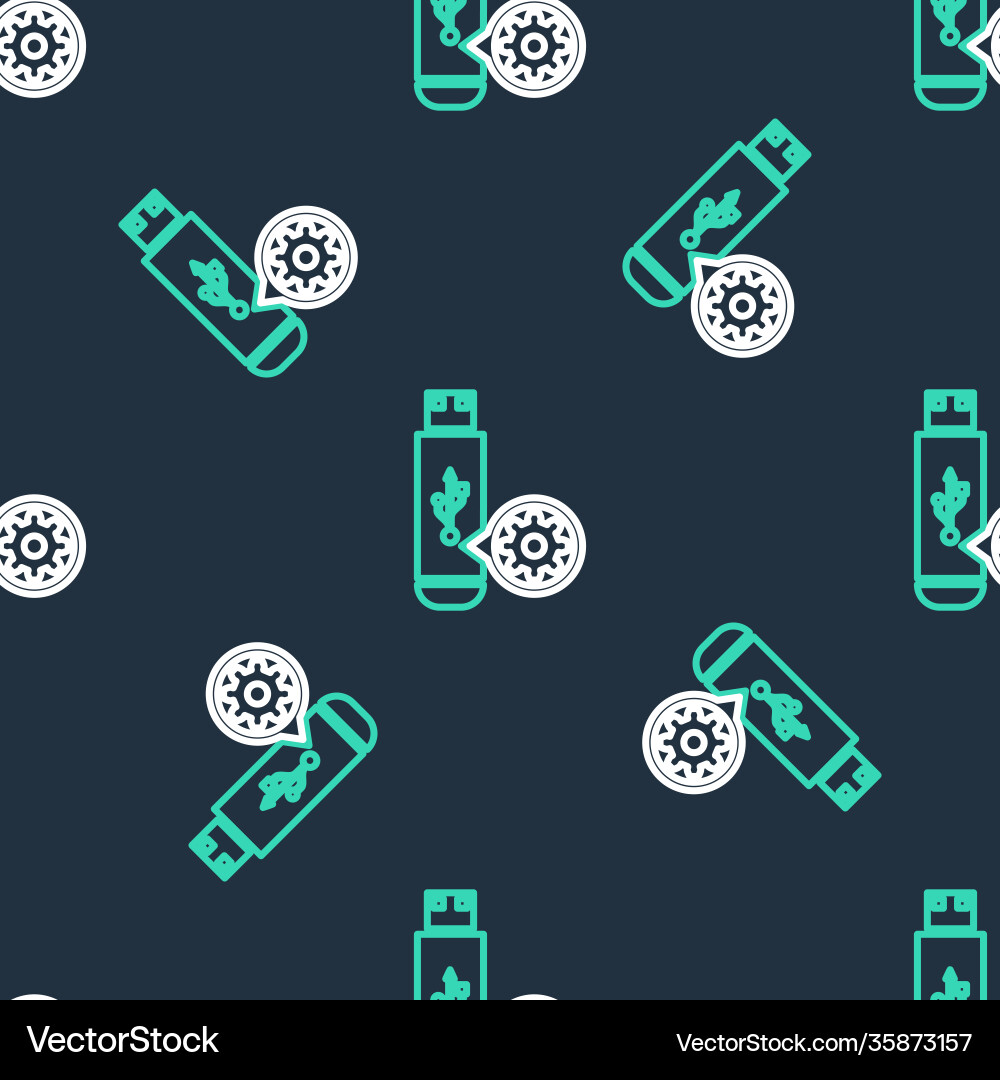 Line usb flash drive and gear icon isolated Vector Image