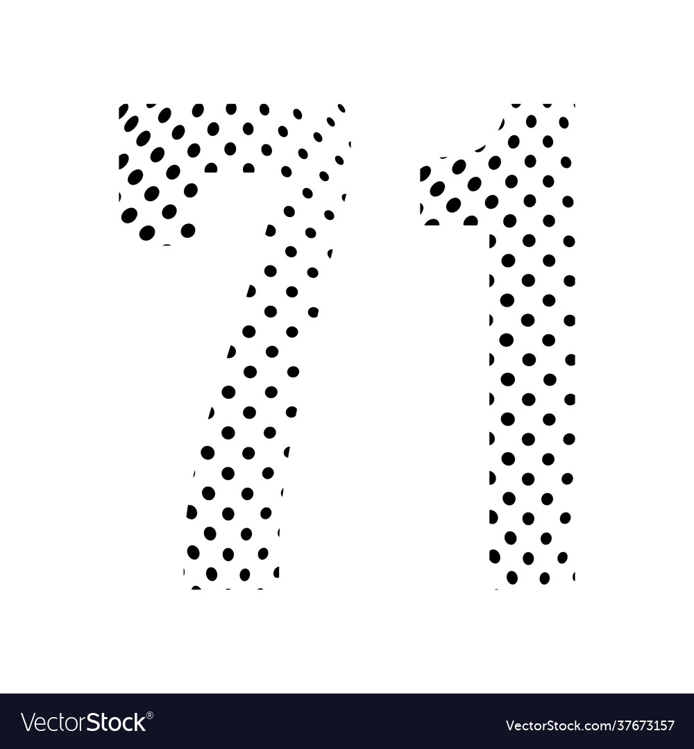 Number seventy-one 71 in halftone dotted isolated