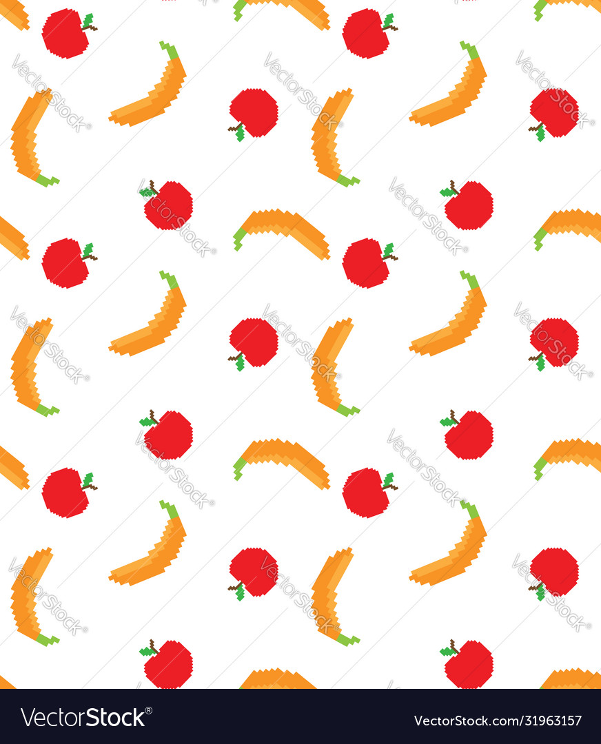 Pixel apple and banana pattern seamless 8 bit