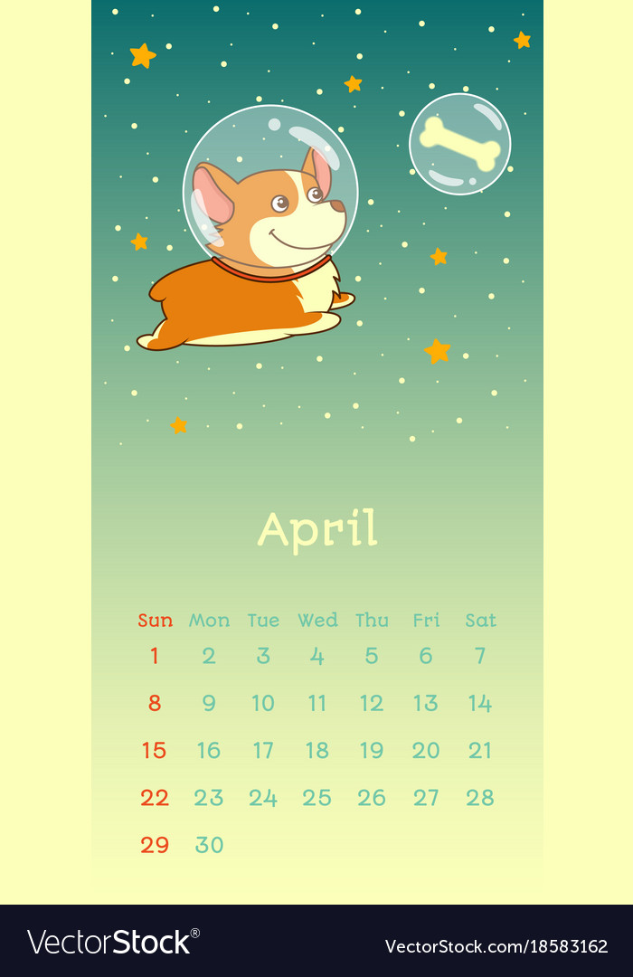 2018 april calendar with welsh corgi dog