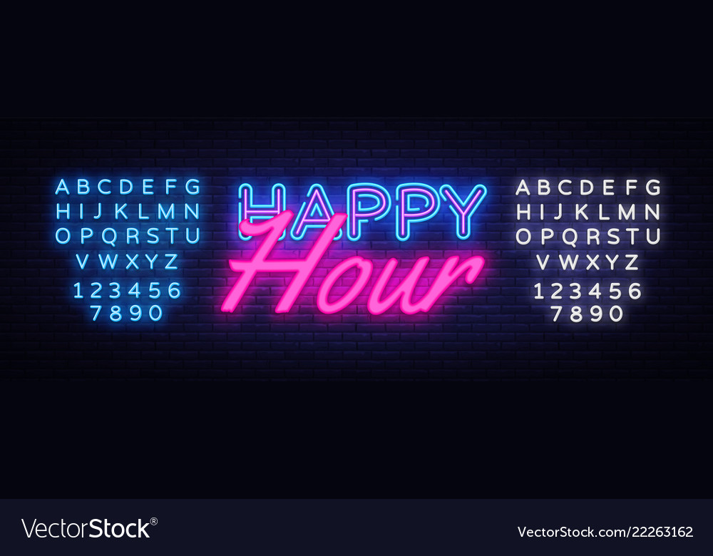Happy hour neon text hour neon sign Royalty Free Vector