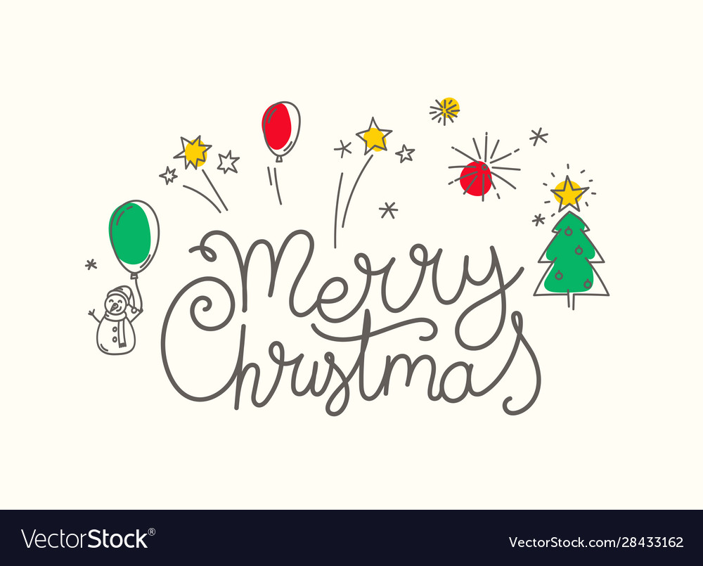 Merry christmas greeting card doodling style Vector Image