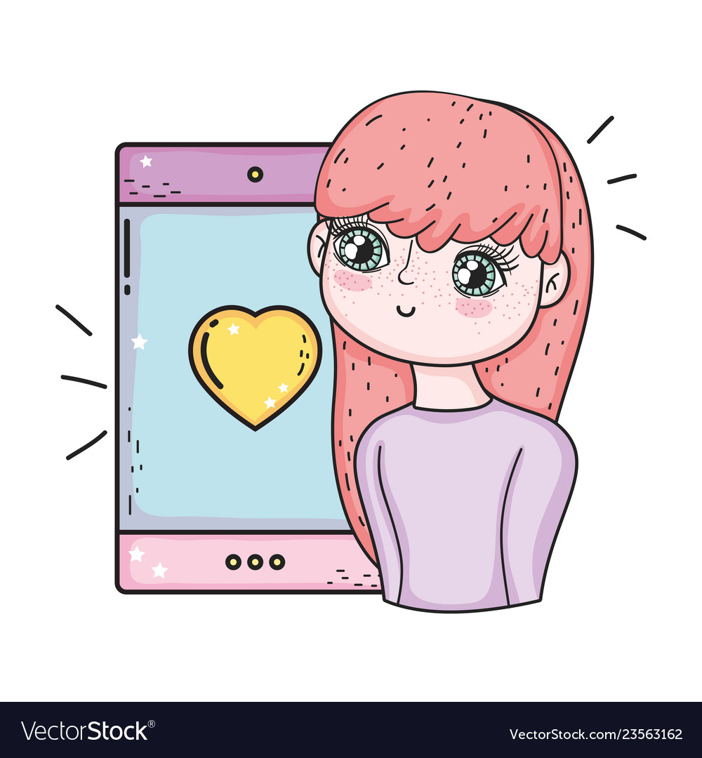 Young cute girl lover with smartphone