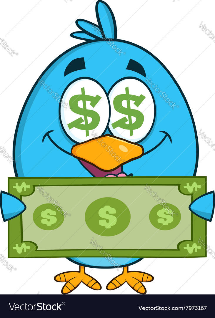 Cute blue bird with money cartoon