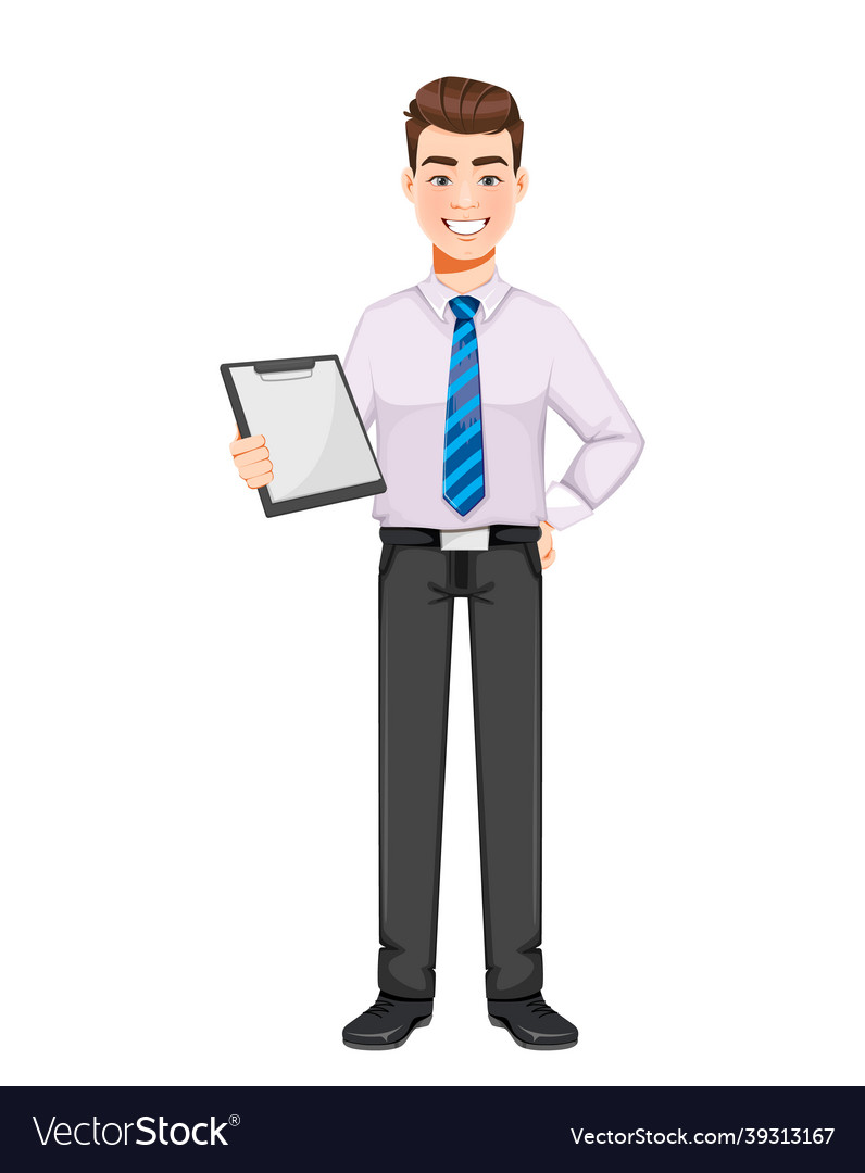 Handsome business man holding clipboard Royalty Free Vector