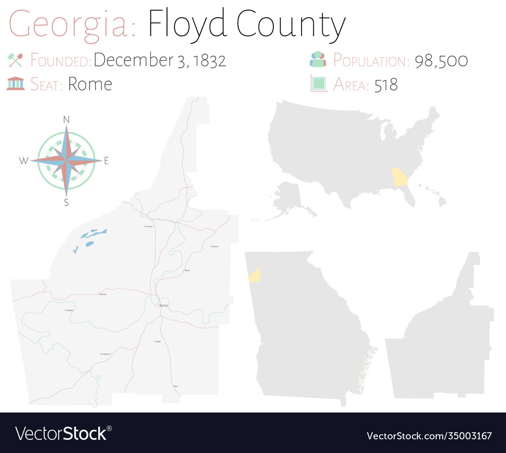 Map floyd county in georgia Royalty Free Vector Image