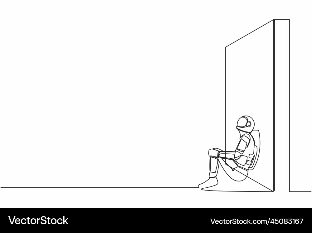 Single continuous line drawing astronaut sitting Vector Image