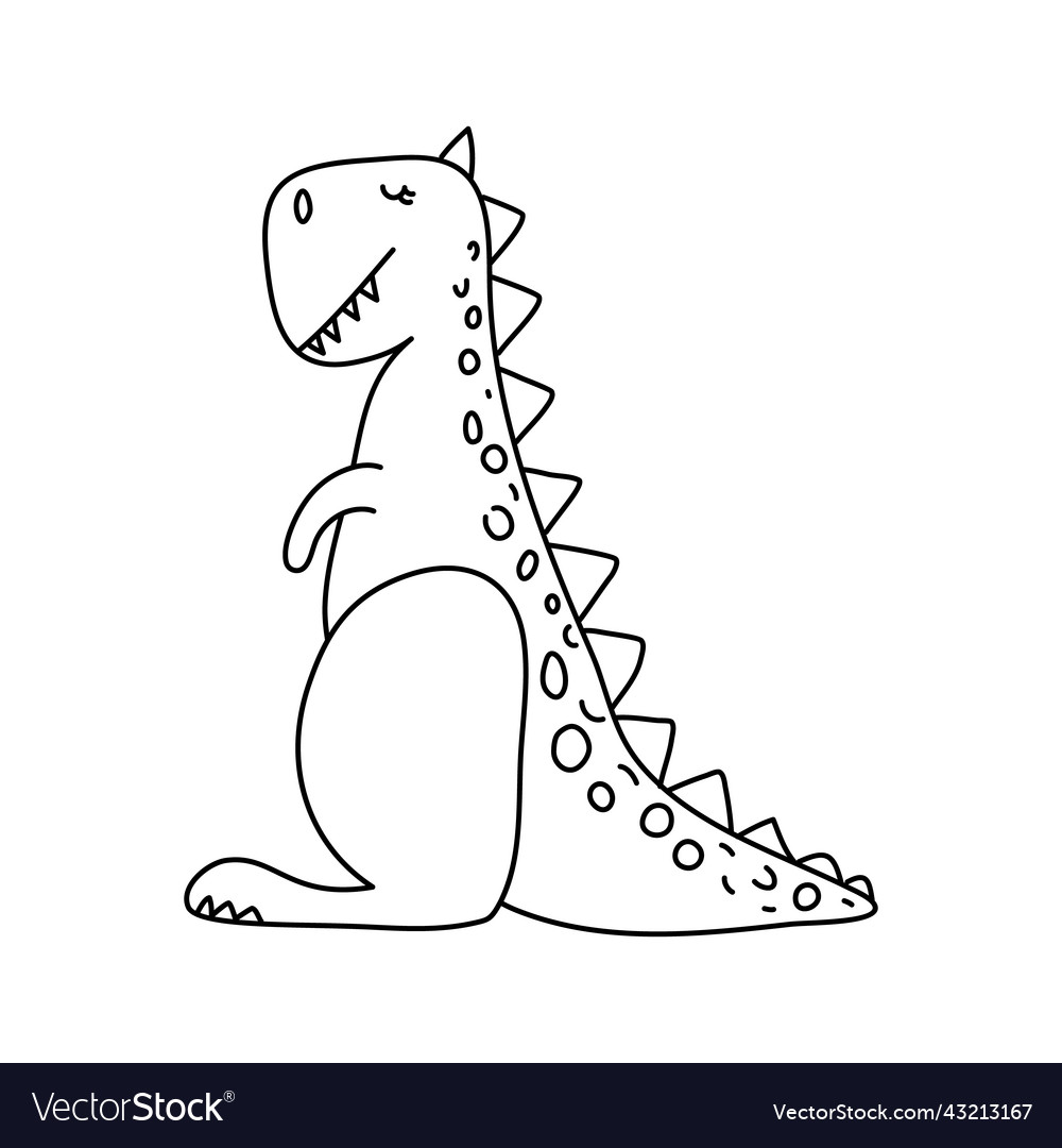 Vector Stylized cute monoline dinosaur Turannosaurus isolated on