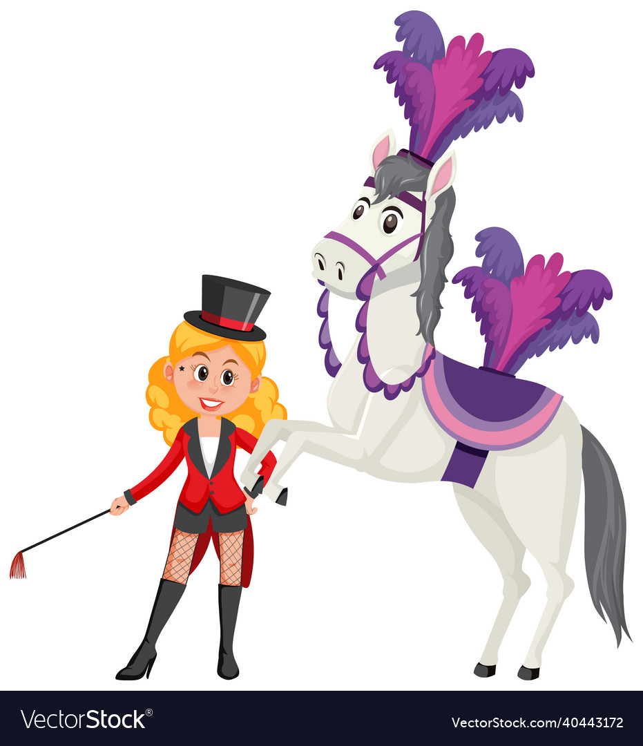 Circus performance with magician girl and horse