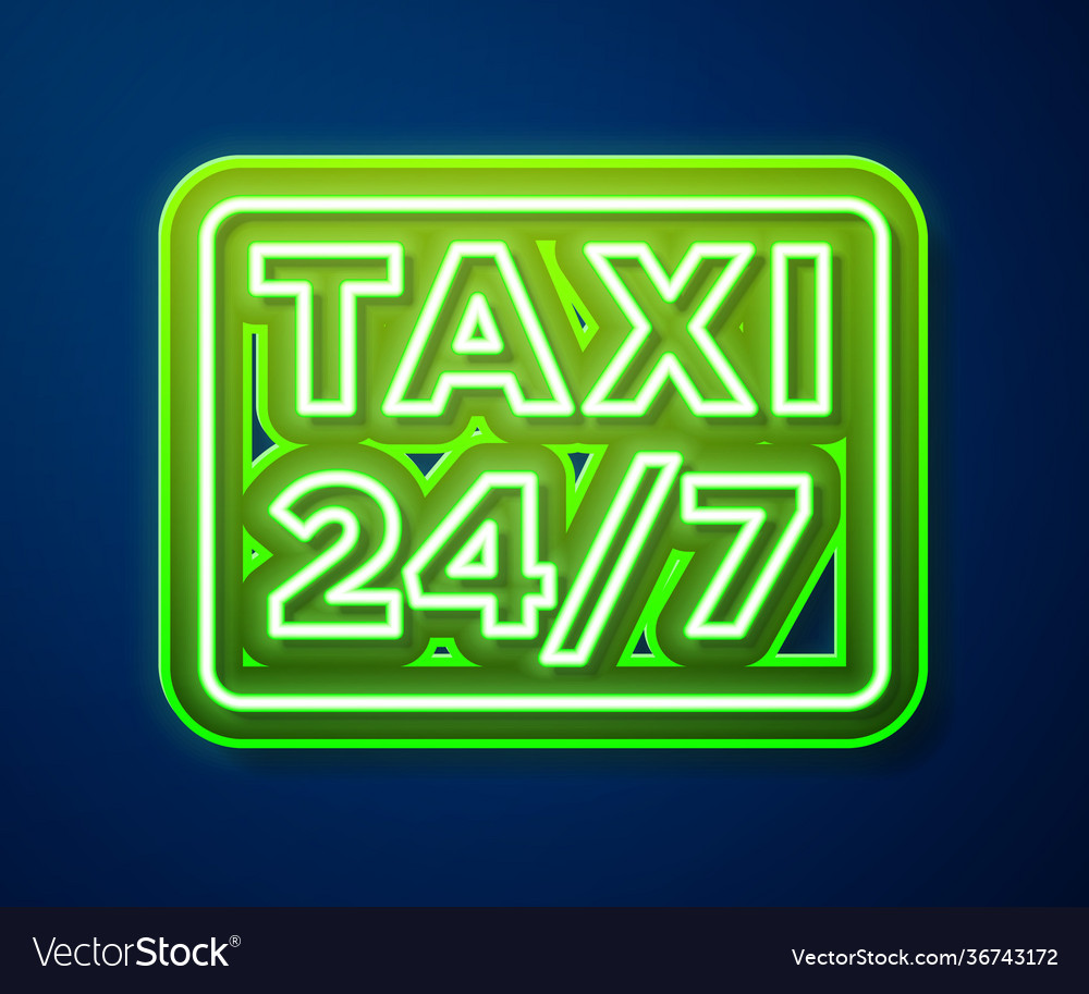 Glowing neon line map pointer with taxi icon