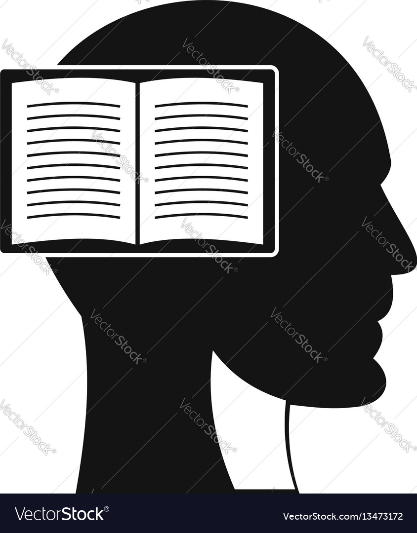 Head with open book icon simple style Royalty Free Vector