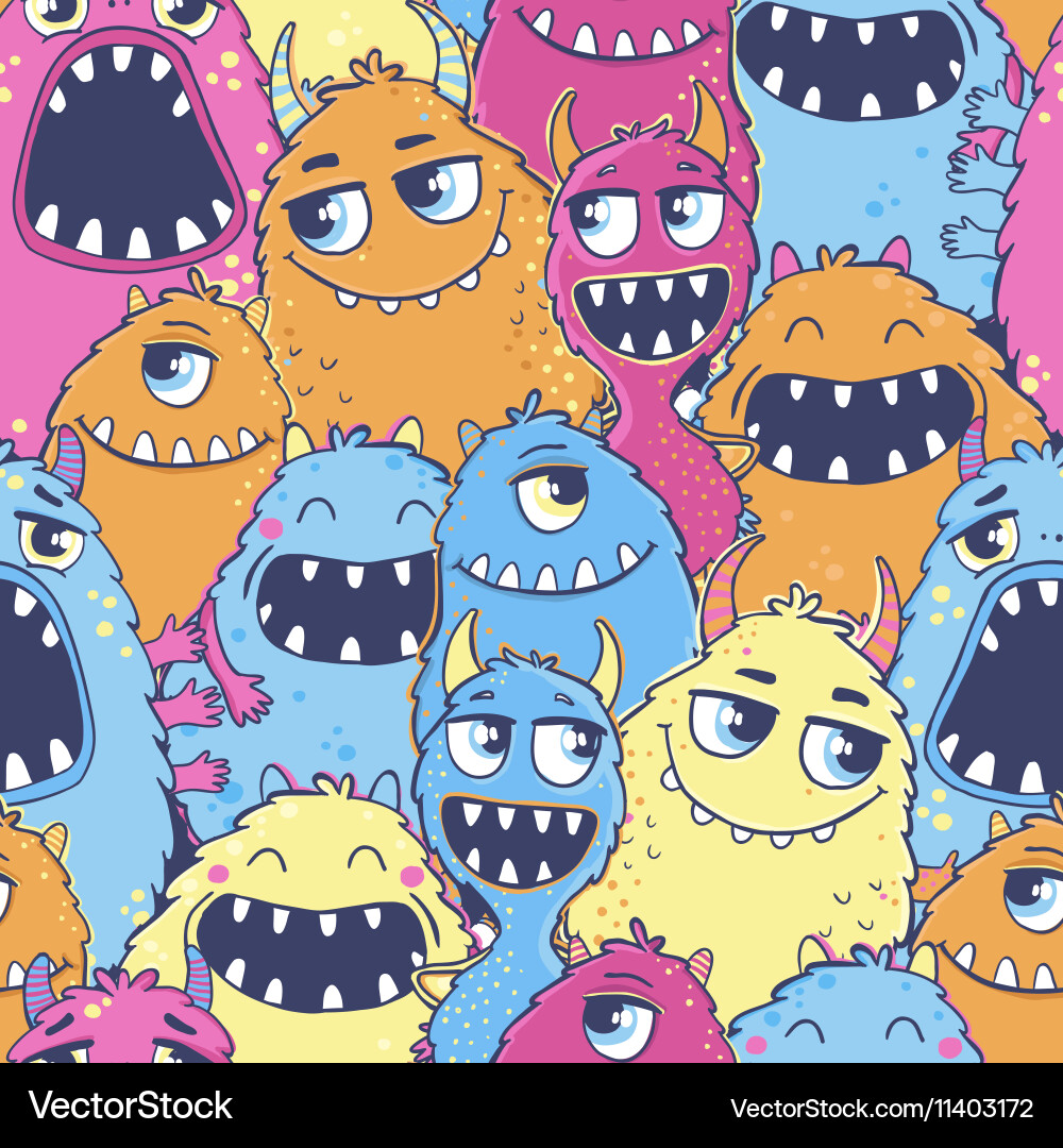 Seamless pattern with monsters Royalty Free Vector Image