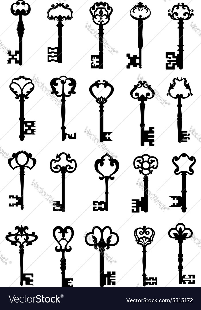 Set of antique keys Royalty Free Vector Image - VectorStock