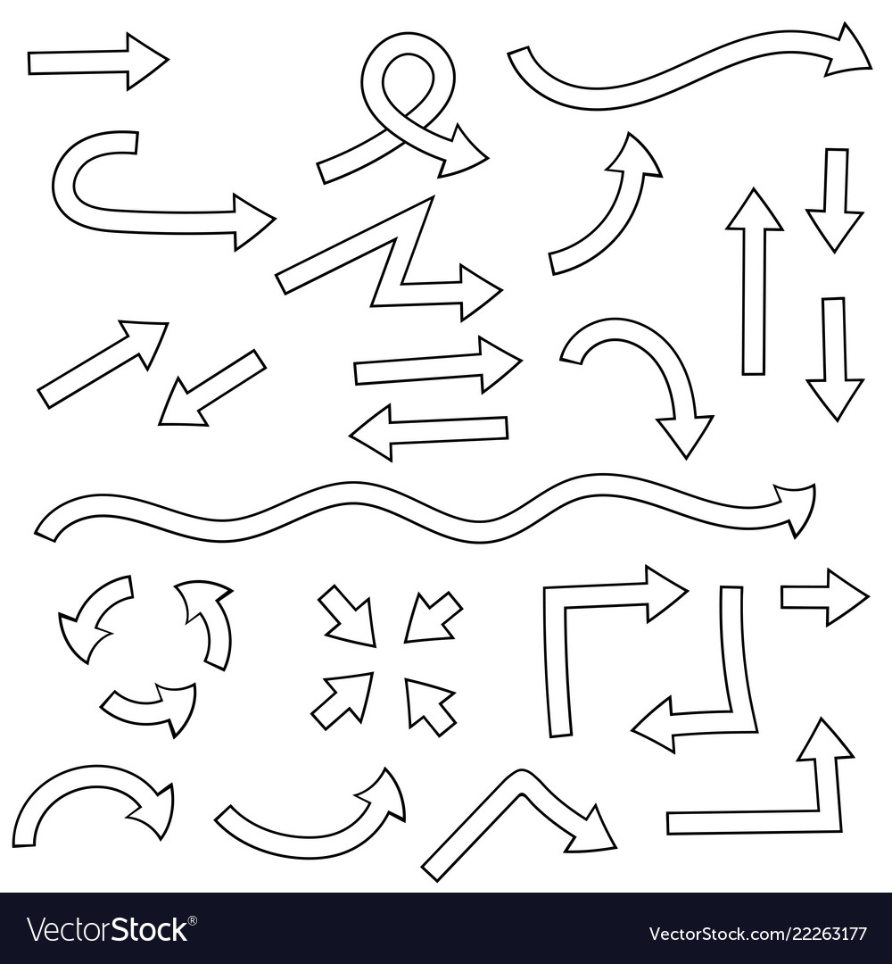 Arrows flat outline icons set