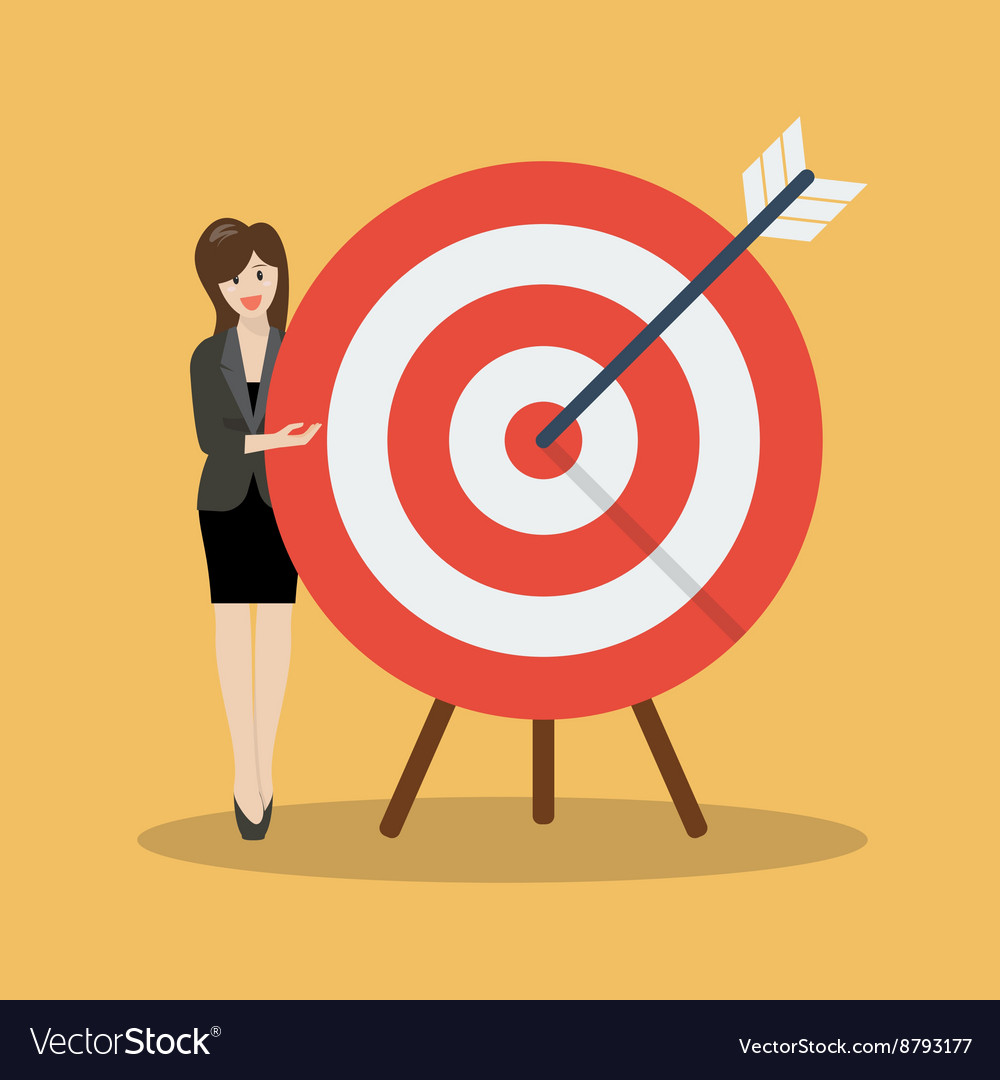 Business woman pointing to big target Royalty Free Vector