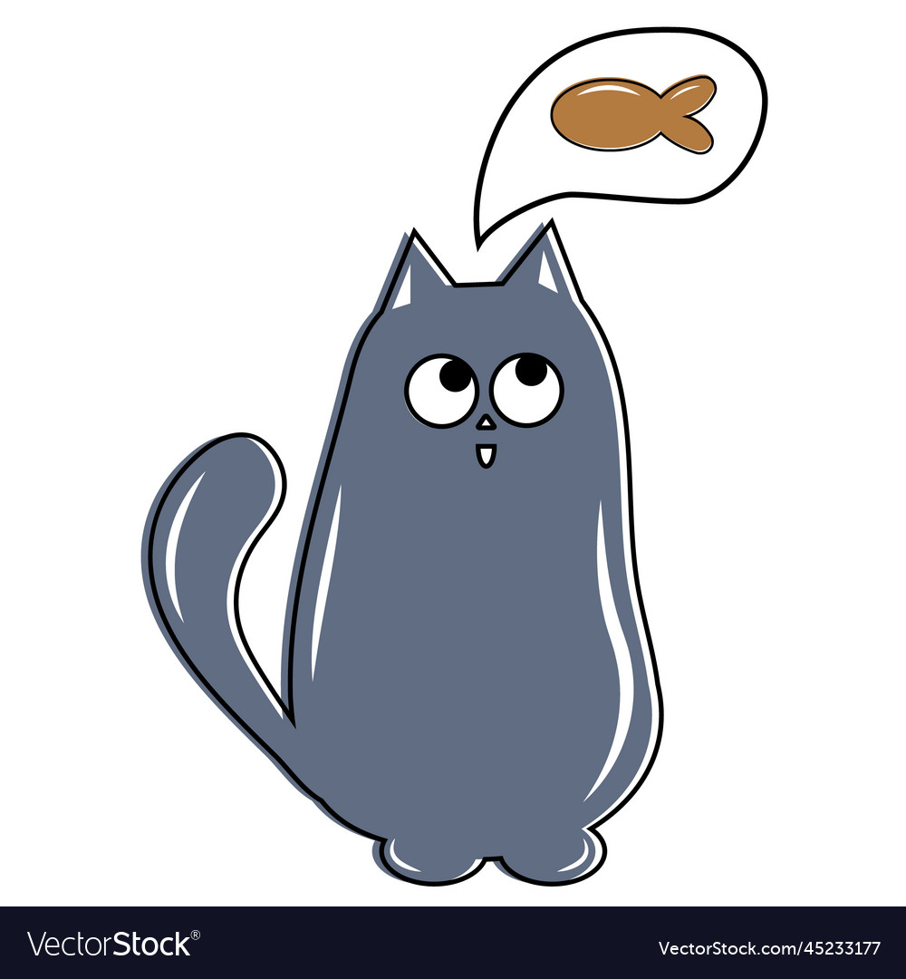 Cute cat dreams of food color Royalty Free Vector Image