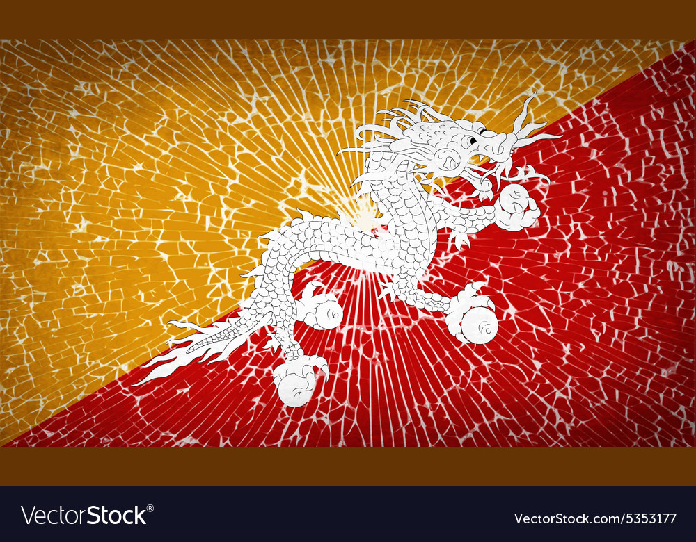 Flags of bhutan with broken glass texture