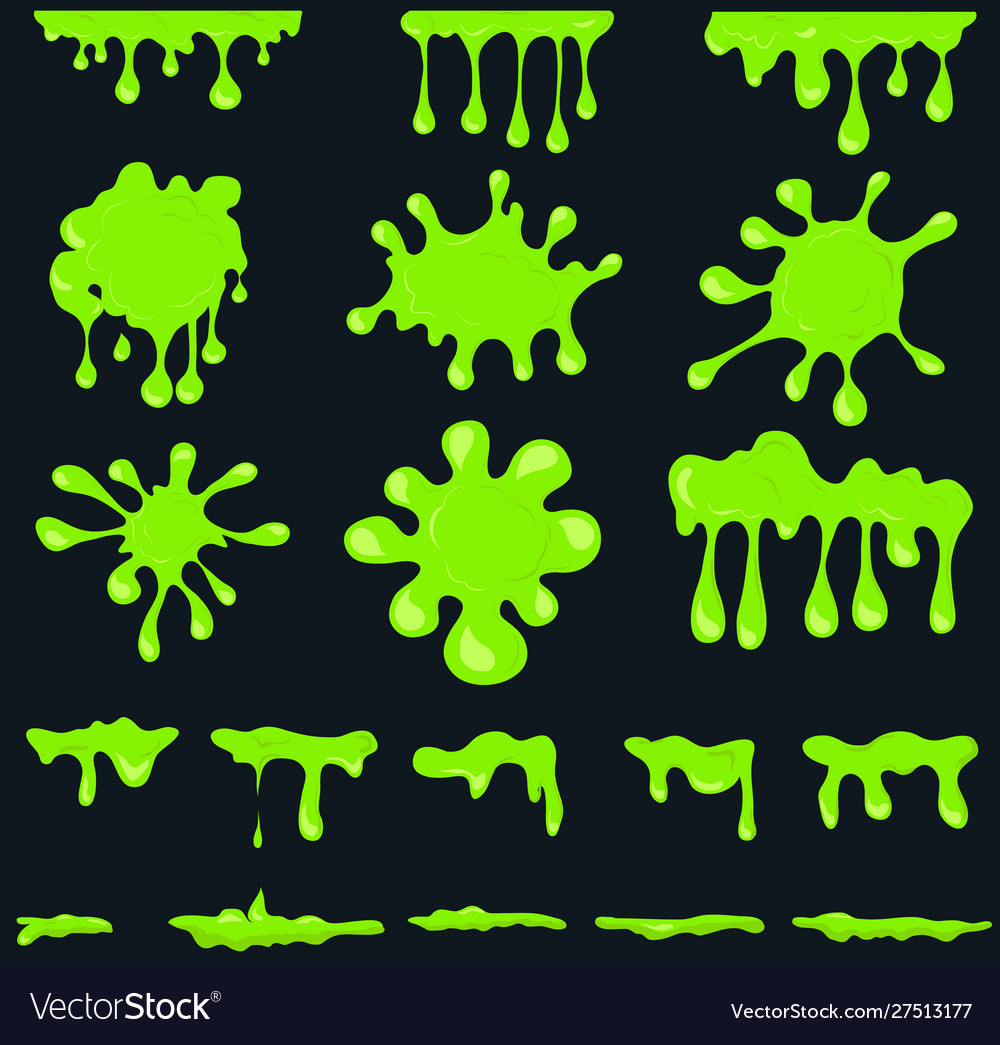 Green slime blots and drops isolated dripping Vector Image