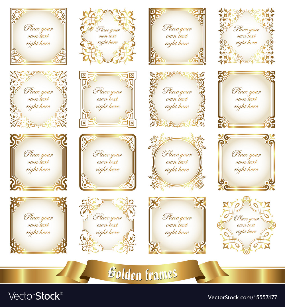 Large Collection Of Golden Frames In Vintage Style Large Collection Of Golden Frames In Vintage Style Vector Image