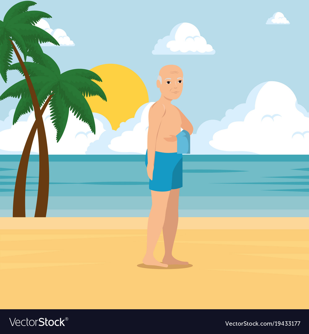 Old man walking along the beach design Royalty Free Vector