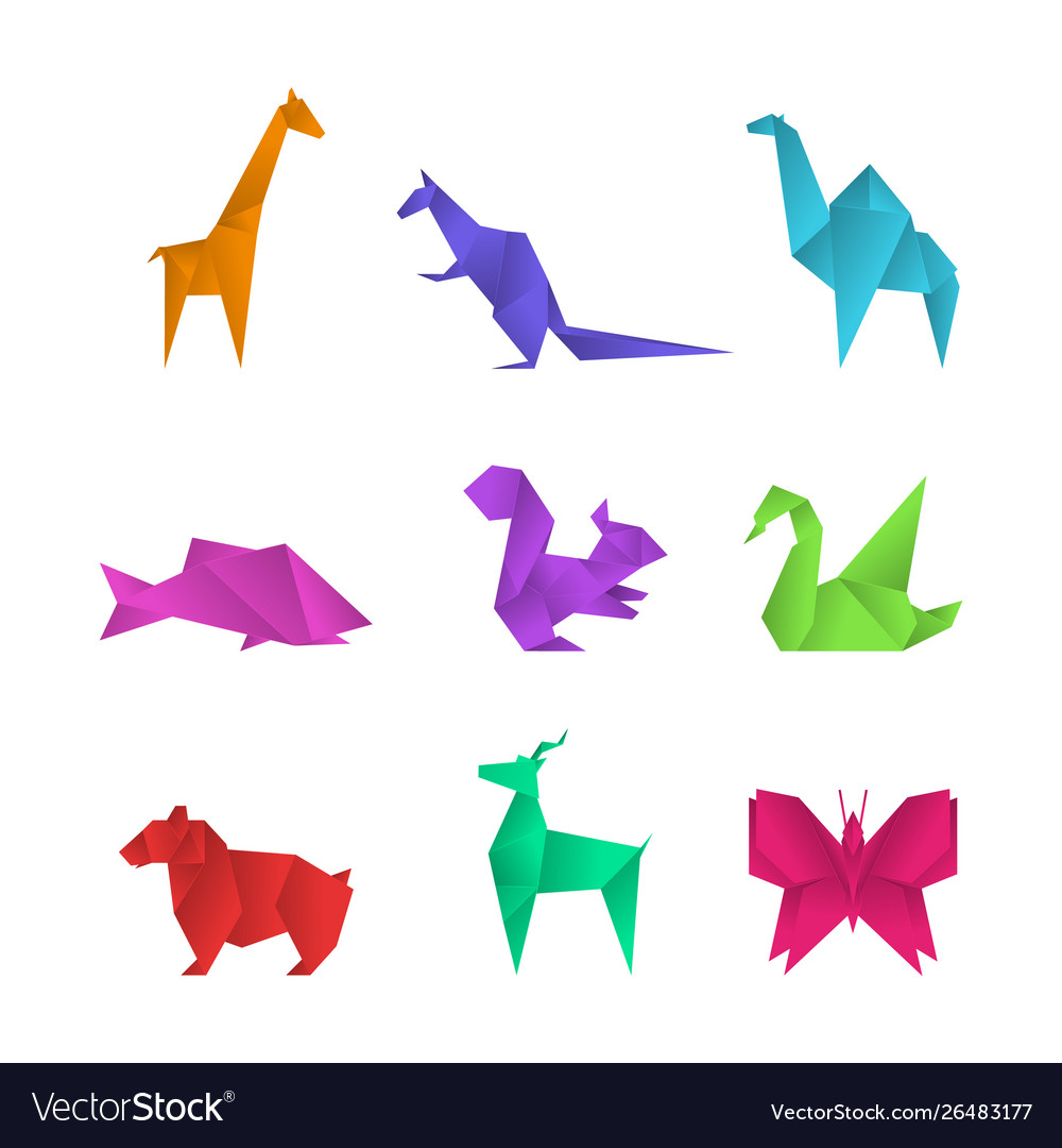 Realistic detailed 3d origami paper animals set Vector Image