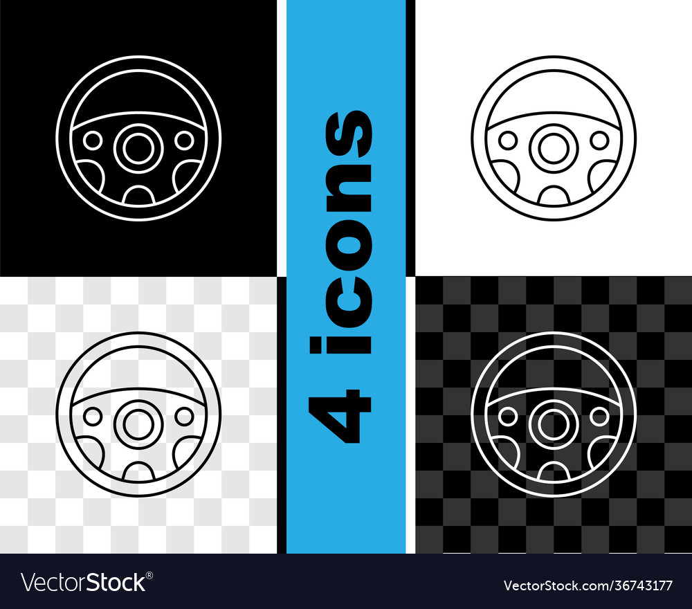 Set line steering wheel icon isolated on black