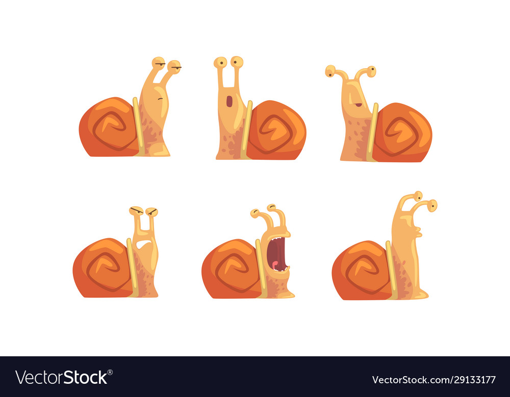 Snail with different emotions collection cute