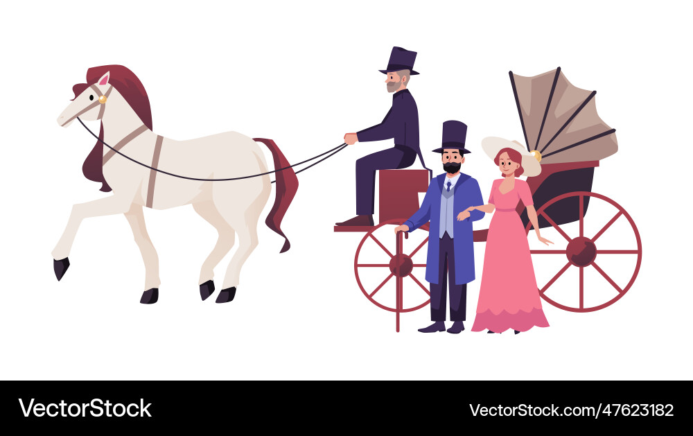 Carriage with white horse and aristocratic Vector Image