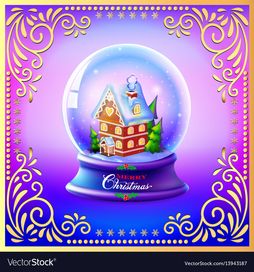 Christmas snow globe with a house and trees Vector Image