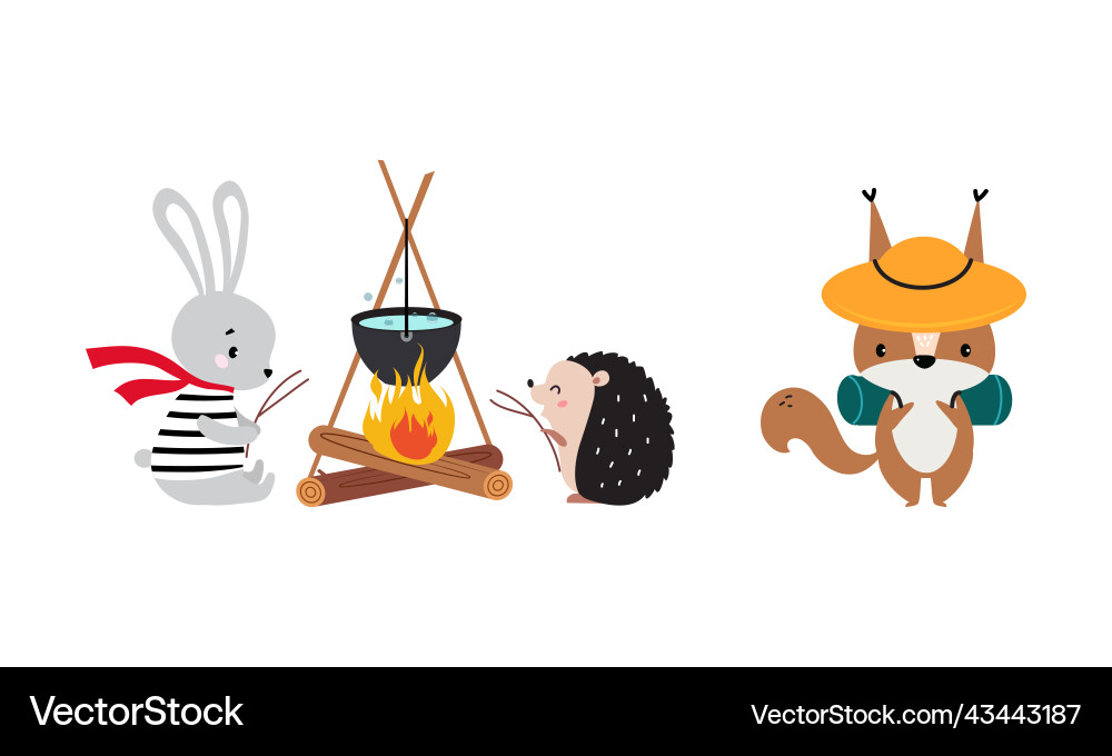 Cute forest animals hiking and camping on nature Vector Image