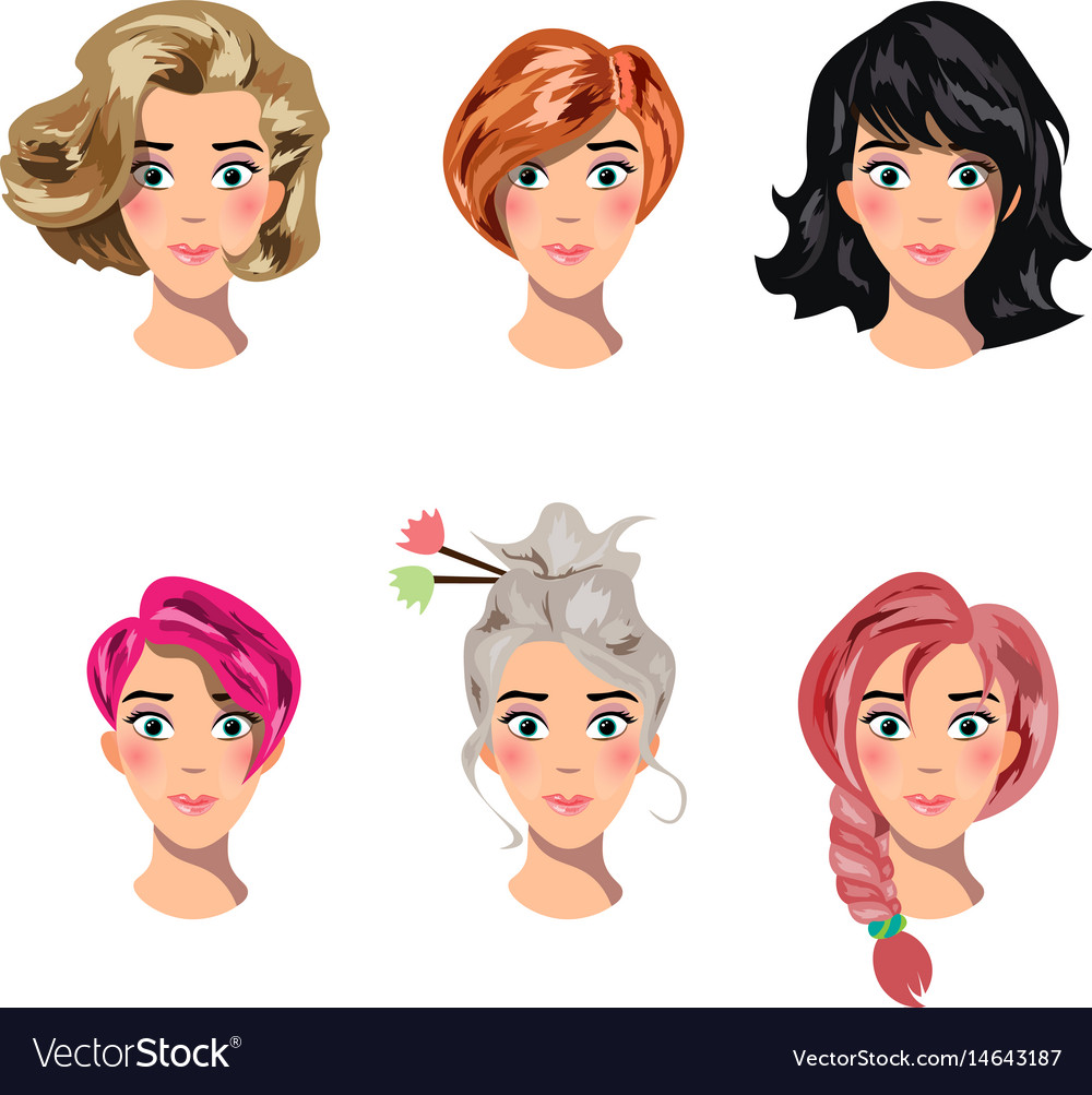 Different faces of women with hairstyles Vector Image