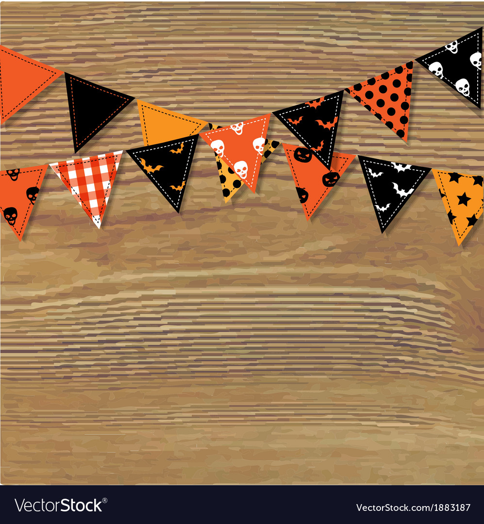 Halloween bunting flags with wood background Vector Image