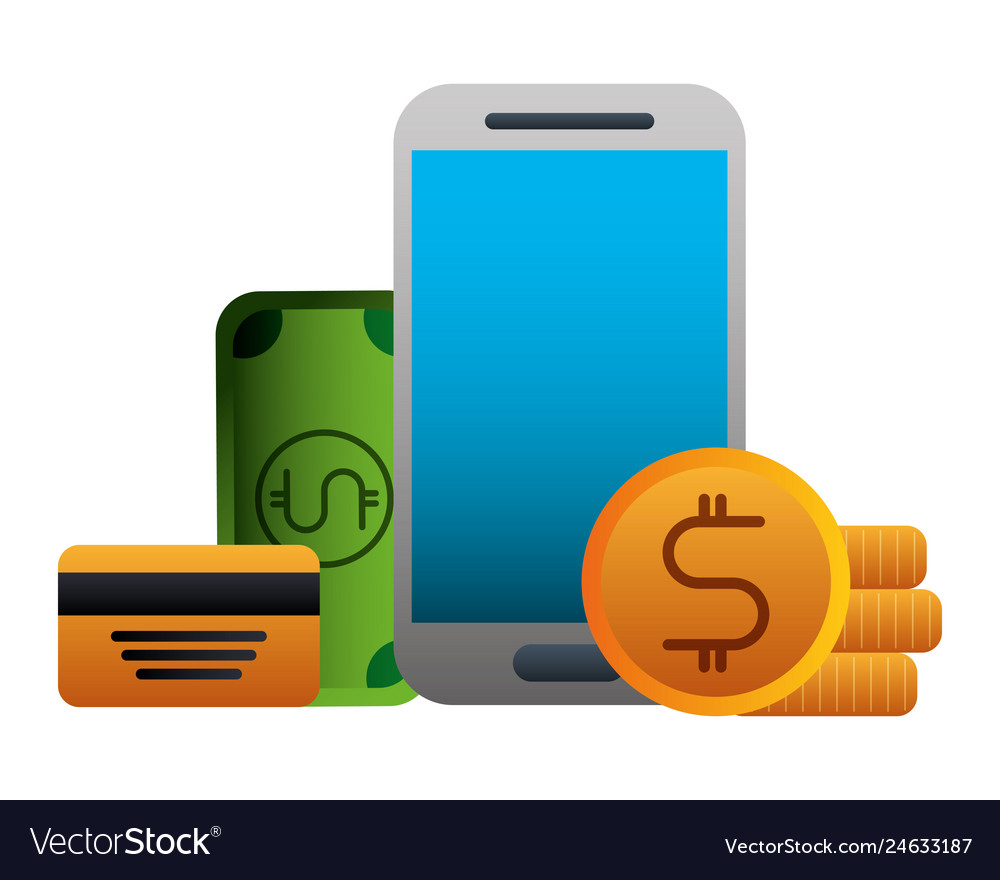 Smartphone bank card money coin banknote Vector Image