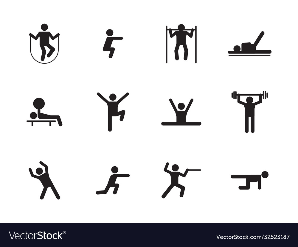 Sports workout icons silhouette set fitness