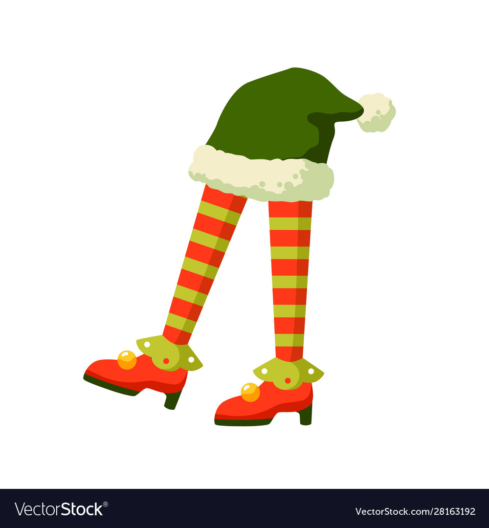 Christmas elf feet in striped socks flat