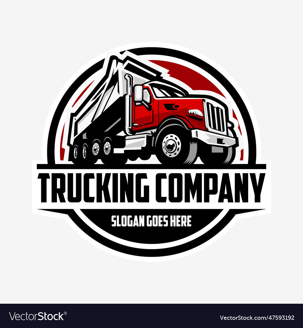 Dump truck company circle emblem logo Royalty Free Vector