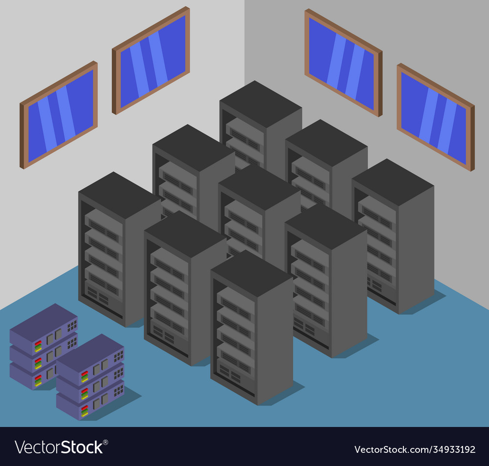 Isometric server room in on white background Vector Image