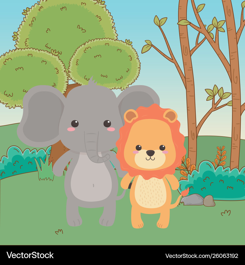 Lion and elephant cartoon design Royalty Free Vector Image