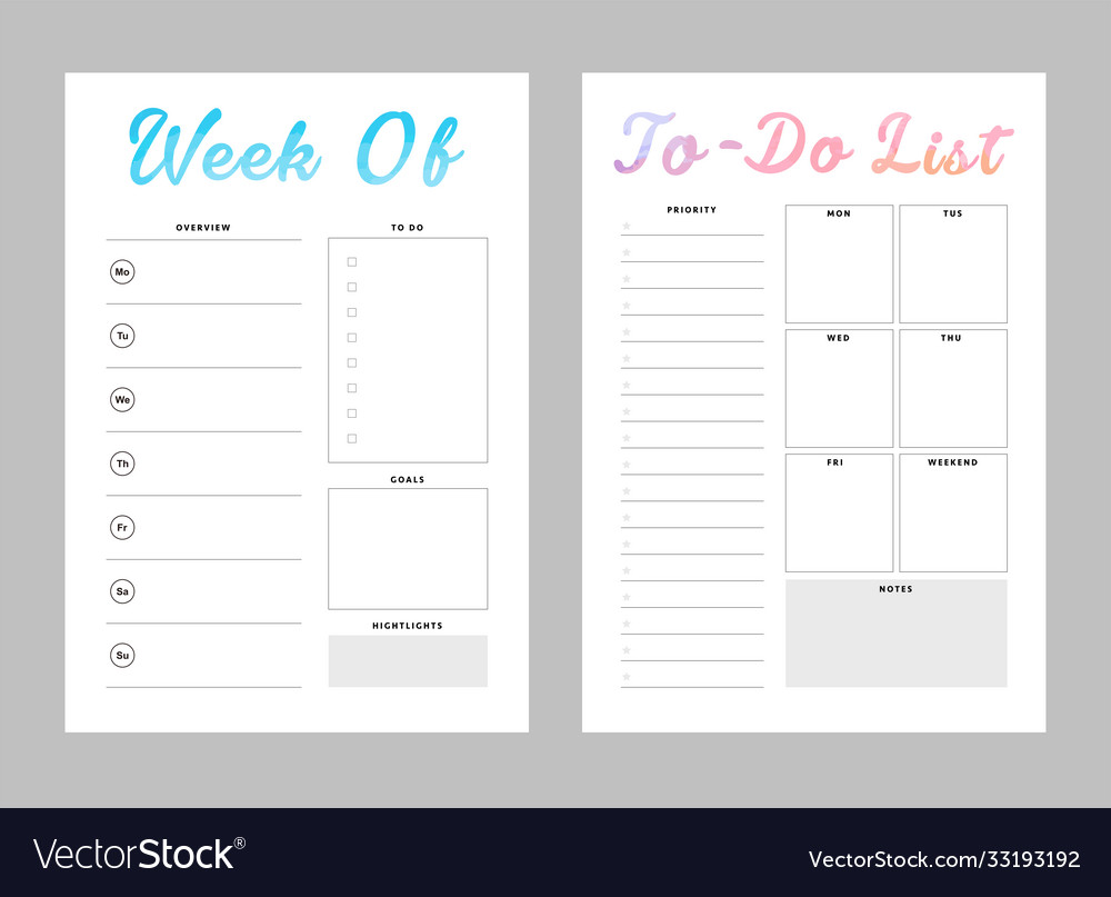 Weekly Planner Schedule Week Do List Stock Vector (Royalty Free