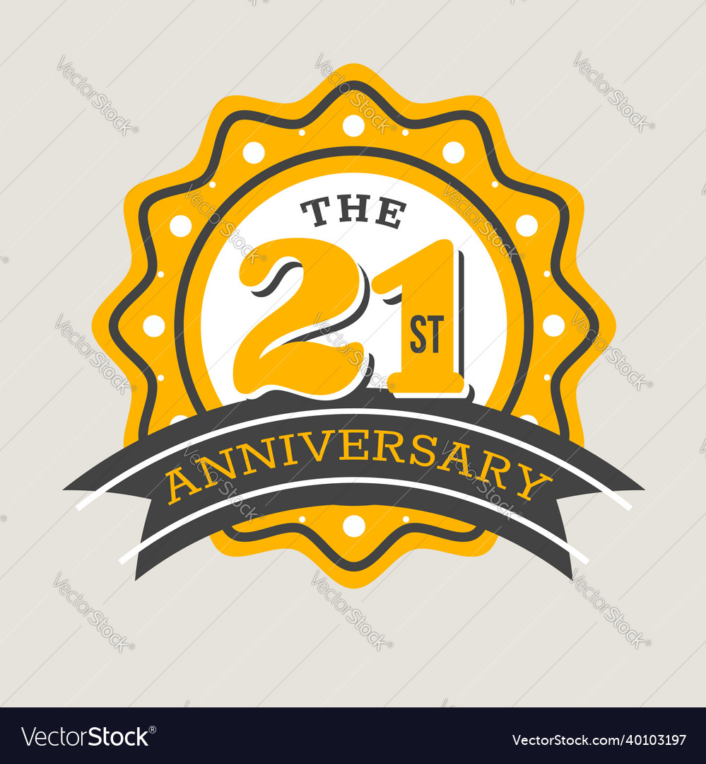 21 anniversary badge flat design Royalty Free Vector Image